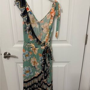 FARM Rio Orange One Shoulder Wrap Sundress